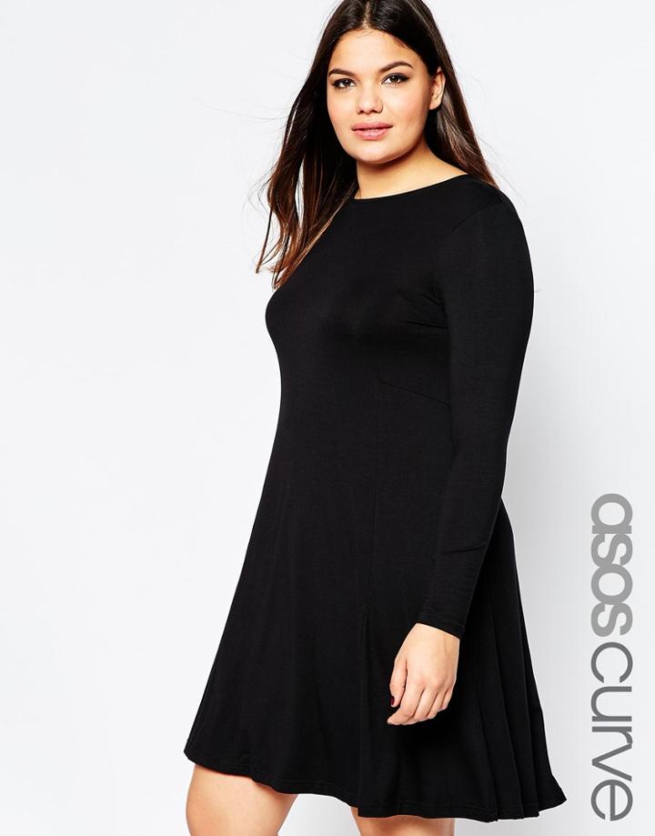 Asos Curve Long Sleeve Swing Dress - Black