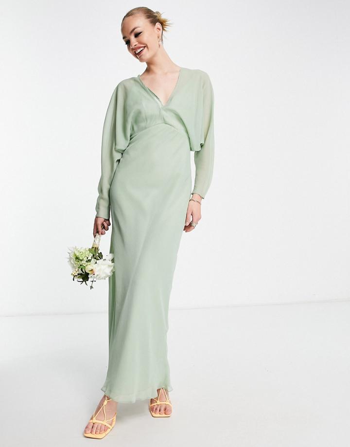 Asos Design Bridesmaid Soft Batwing Maxi Dress-green