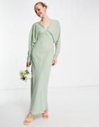 Asos Design Bridesmaid Soft Batwing Maxi Dress-green