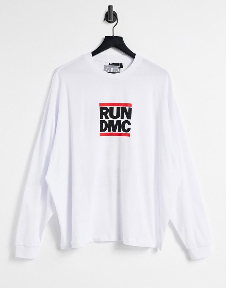 Asos Design Run Dmc Oversized Long Sleeve T-shirt With Front & Back Print In White