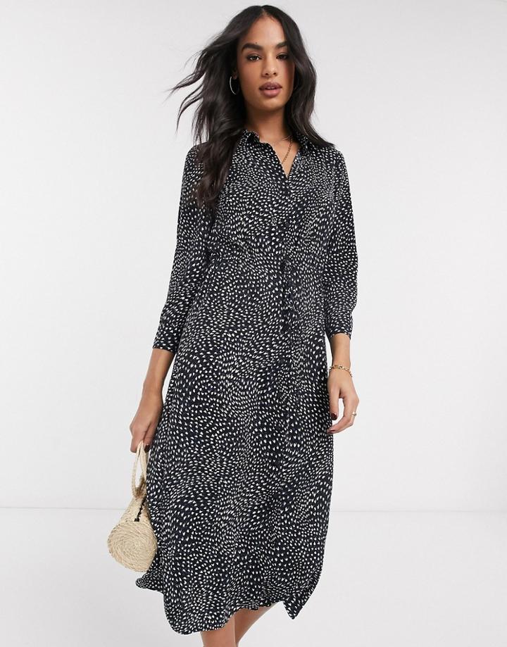 Warehouse Printed Midi Shirt Dress In Black