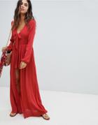 Lunik Long Sleeved Maxi Dress With Shorts-red