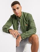 Polo Ralph Lauren Player Logo Garment Dye Chino Shirt Slim Fit Buttondown In Olive Green
