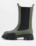 Public Desire Man Hendrix High Shaft Chelsea Boots In Khaki Black-green