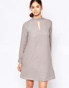 B.young Long Sleeve Swing Dress With Key Hole Front - Frost Gray