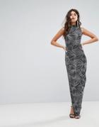 Club L High Neck Drape Dress In All Over Glitter - Black