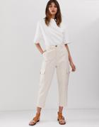 Asos White High Waisted Pocket Pants In Speckled Twill - Cream