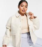 Ever New Curve Borg Coat With Oversized Pockets In Cream-white