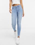 River Island Molly Raw Hem Bum Sculpt Skinny Jeans In Light Auth Blue-blues