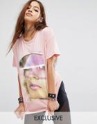 Criminal Damage X Manta Oversized Boyfriend T-shirt With Face Graphic - Pink