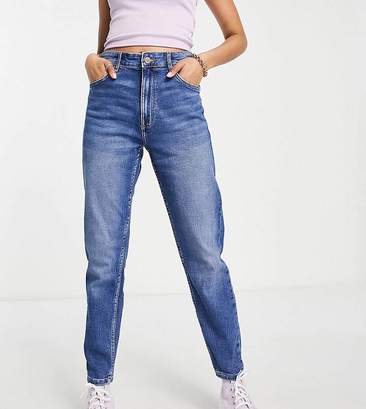 Bershka Petite High Waist Skinny Jean In Medium Blue