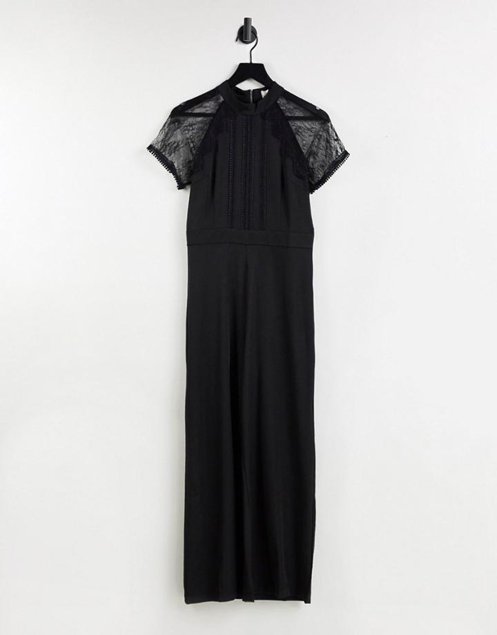 Liquorish Lace Wide Leg Jumpsuit In Black