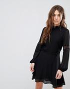 New Look Crochet Insert High Neck Dress - Black