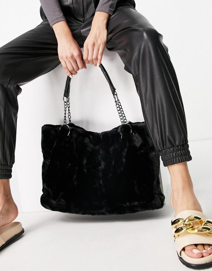 Ego Faux Fur Tote Bag In Black