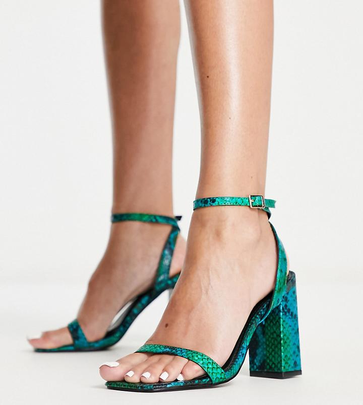 Raid Wide Fit Garry Mid Heel Sandals In Blue And Green Snake Print-multi