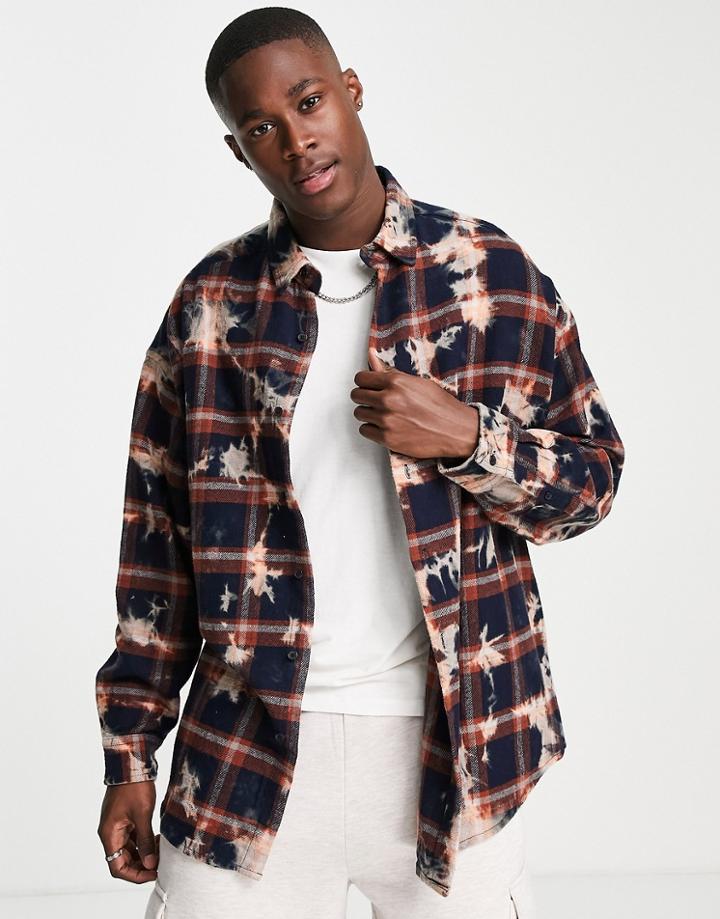 Asos Design Extreme Oversized Shirt In Washed Grunge Check-grey