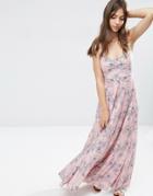 Asos Cami Pleat Maxi Dress In Pink And Blue Floral Print - Multi