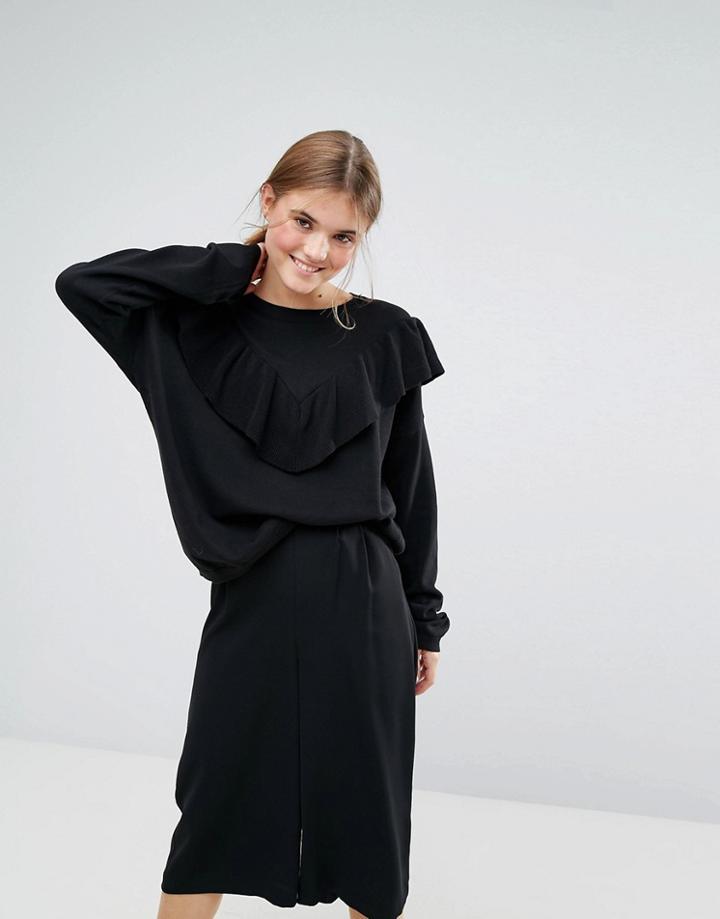 Monki Ruffle Panel Sweater - Black