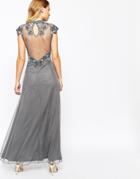 Frock And Frill Embellished High Neck Maxi Dress With Mesh Back