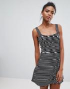 Brave Soul Gwen A Line Dress In Stripe - Black