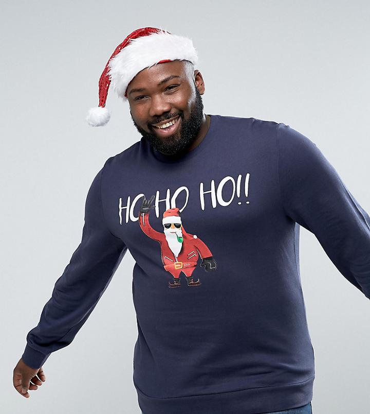 Threadbare Plus Holidays Santa Sweat - Navy