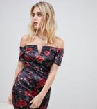 Rokoko Velvet Plunge Mini Dress With Rose Print - Black