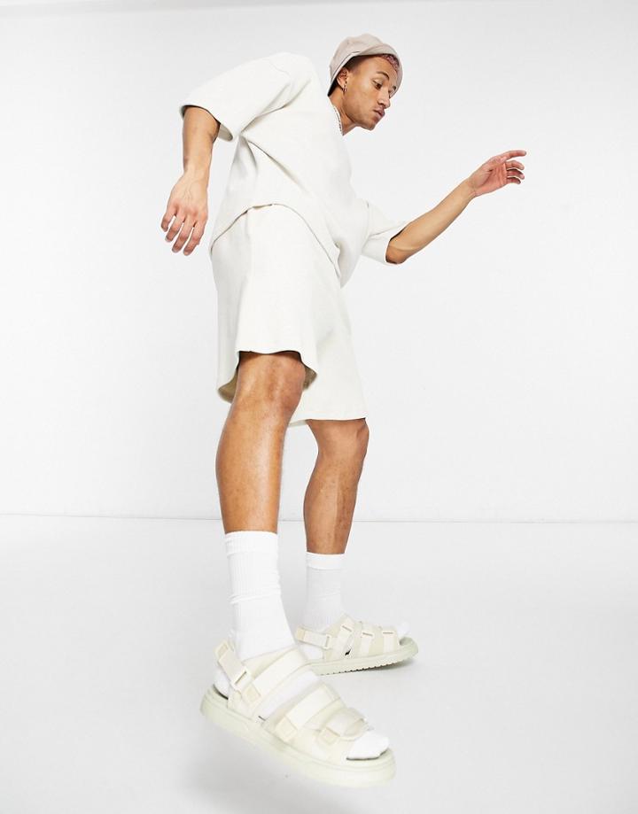 Asos Design Set Oversized Waffle Shorts In Beige-neutral