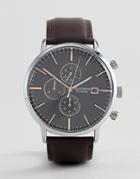 Sekonda Chronograph Leather Watch In Brown Exclusive To Asos - Brown