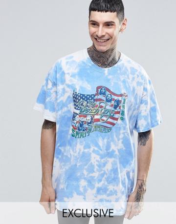 Reclaimed Vintage Oversized T-shirt With The Beach Boys Print - Blue