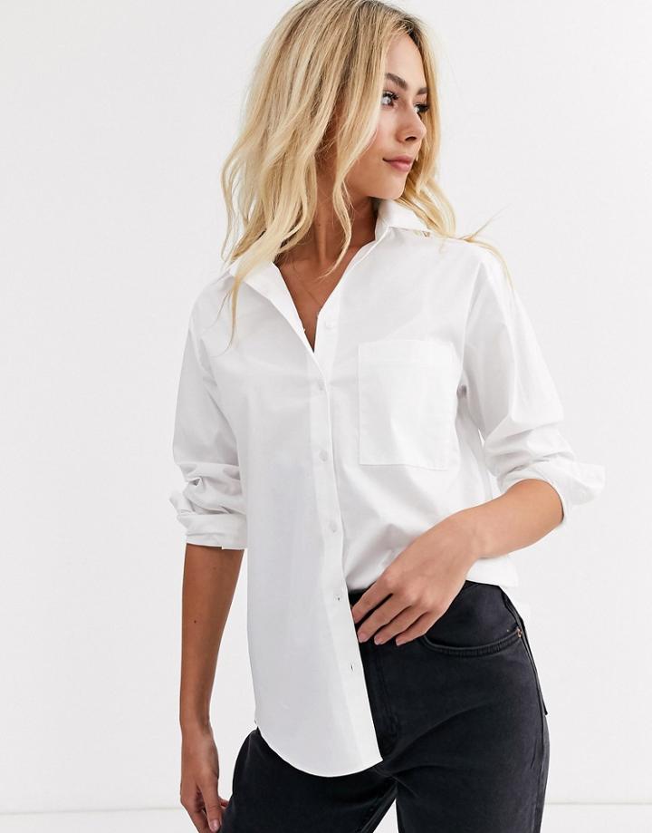 New Look Button Through Pocket Shirt In White