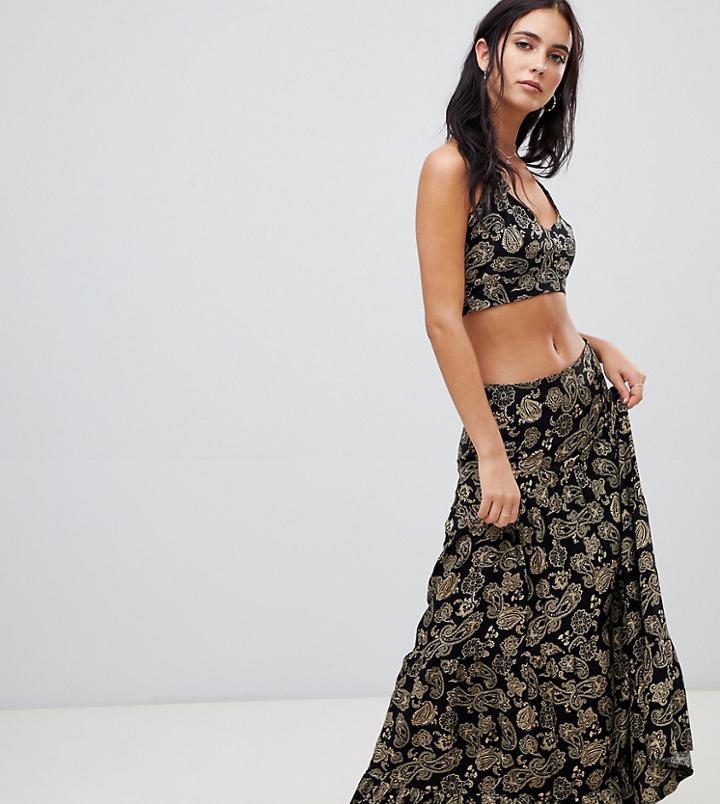Milk It Vintage Ruffled Maxi Skirt In Paisley Print Two-piece - Black
