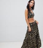 Milk It Vintage Ruffled Maxi Skirt In Paisley Print Two-piece - Black