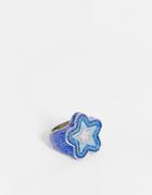 Asos Design Star Ring In Silver Tone And Blue Enamel-blues
