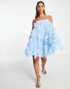Asos Edition Textured Mesh Square Neck Cami Trapeze Mini Dress In Sky Blue
