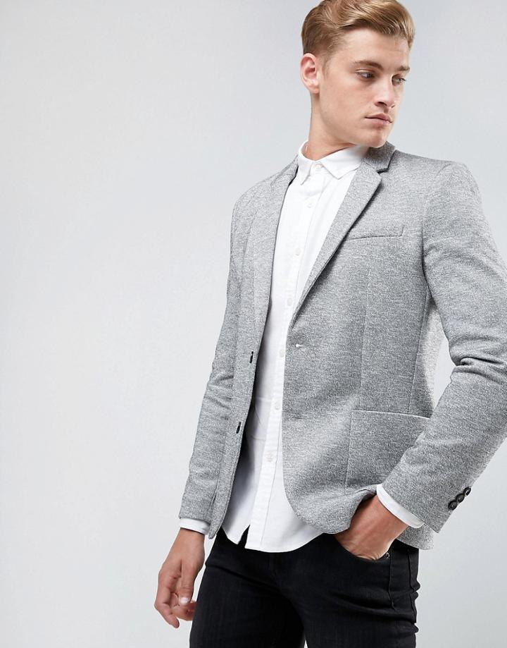 River Island Skinny Jersey Blazer In Gray Fleck