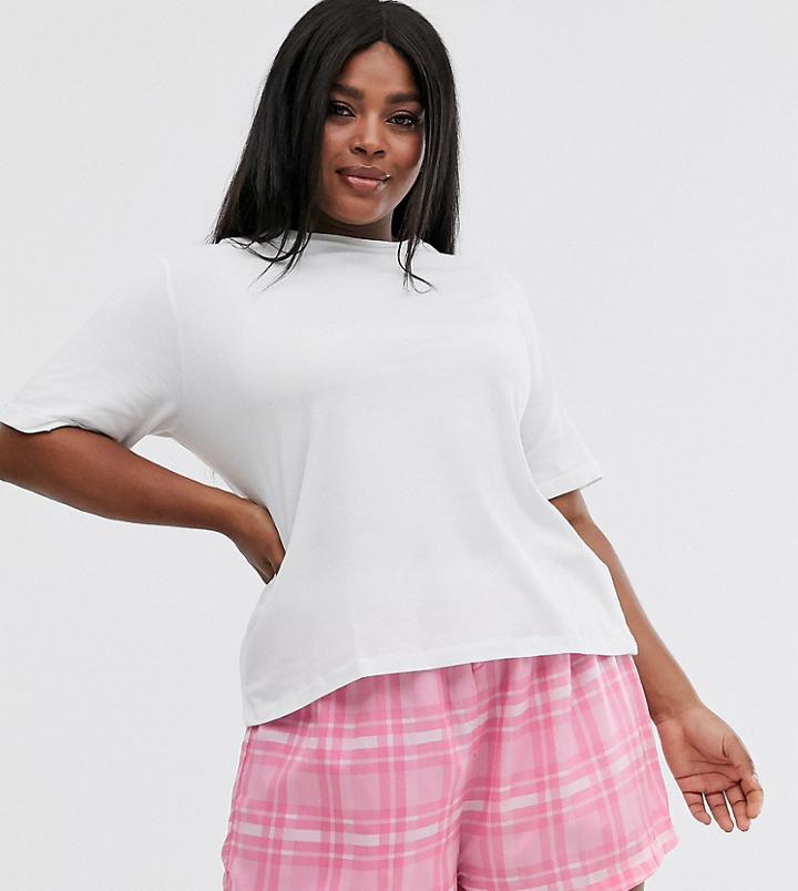 Asos Design Curve Pyjama Check Modal Short & Jersey Tee