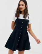 Asos Design Cord Button Through Mini Dress In Emerald Green - Green