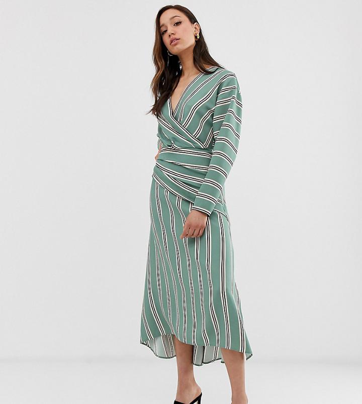 Asos Design Tall Wrap Front Maxi Dress In Wide Stripe - Multi