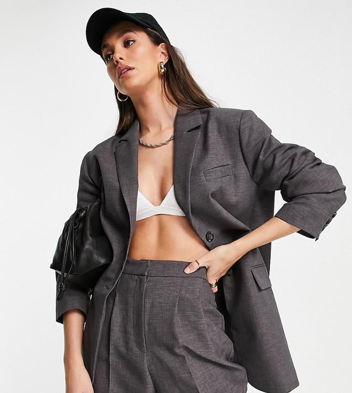Asos Design Tall Masculine Suit Blazer In Charcoal-gray