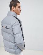 Penn Sport Puffer Jacket In Reflective With Logo Side Stripe - Gray