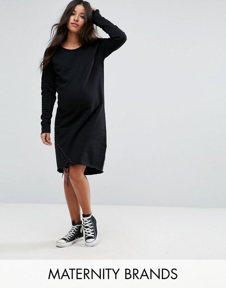 Supermom Long Sleeve Sweater Dress With Eyelet Lace Up Detail - Black