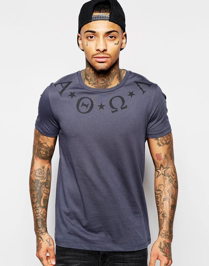 Asos T-shirt With Symbol Printed Yoke - Gray