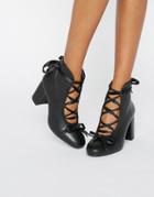 Daisy Street Black Ballet Mid Heeled Ankle Boots - Black