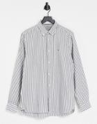 Tommy Hilfiger Icon Logo Stripe Oxford Regular Fit Shirt In Desert Sky Navy And White