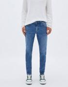 Pull & Bear Skinny Jeans In Mid Blue-blues