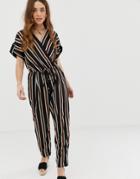 Gilli Wrap Front Jumpsuit With Tie Waist In Stripe - Multi