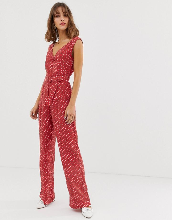 Vero Moda Polka Dot Belted Jumpsuit - Red