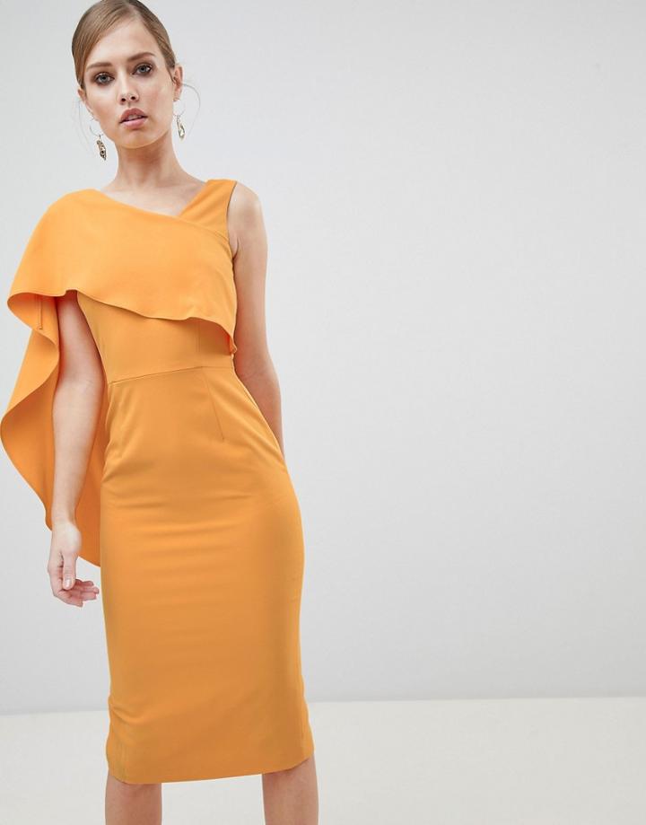 Lavish Alice Midi Dress With Drape One Shoulder - Yellow