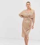 Tfnc Maternity 3/4 Sleeve Waist Knot Midi Dress In Rose Gold - Gold