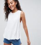 Asos Design Tall Sleeveless Swing Top With Dropped Armhole And Pephem - White
